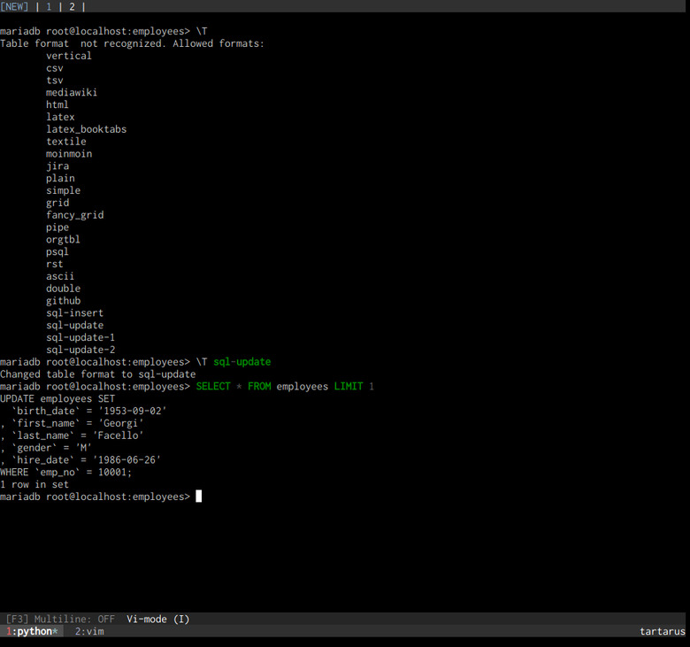 choices of output formatting