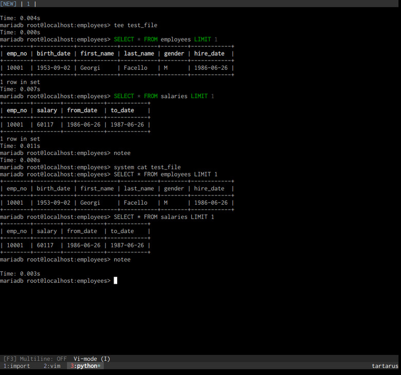 mycli tee functionality