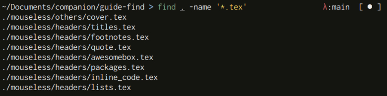 Output of the CLI find using test expression -name
