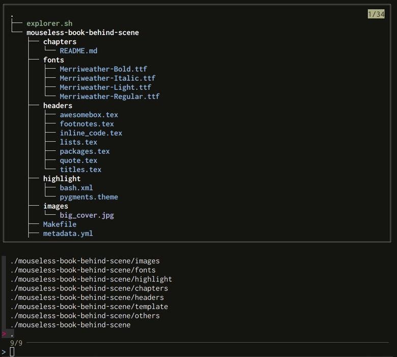 Using fzf and a preview generated with the CLI tree and a custom display