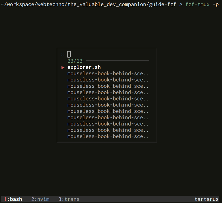 fzf can run in a floating tmux pane