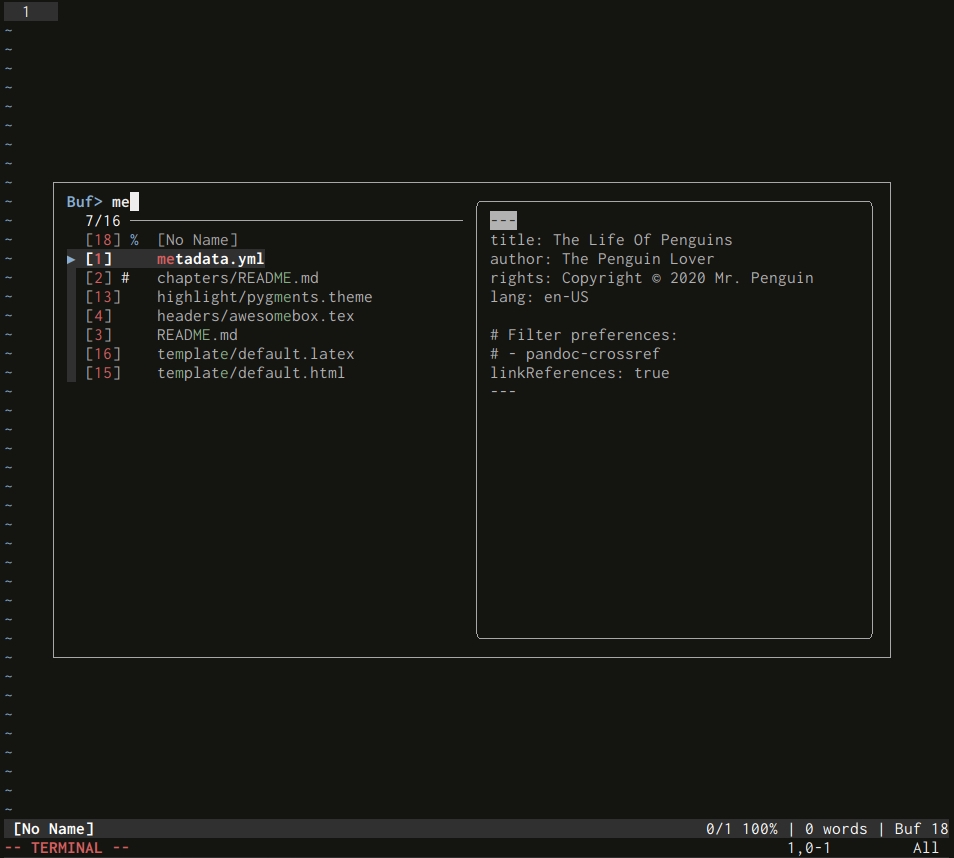 Using fzf in Vim to search a buffer