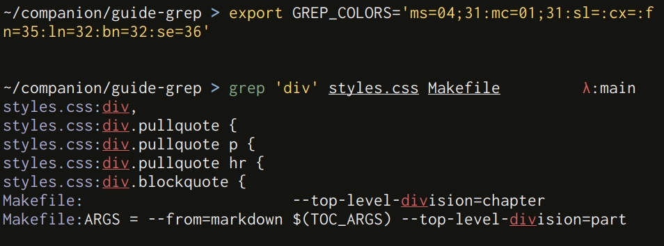 Using grep with the environment variable GREP_COLORS