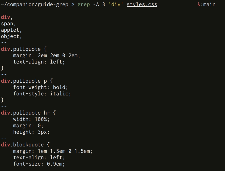 Output the context after the match using grep