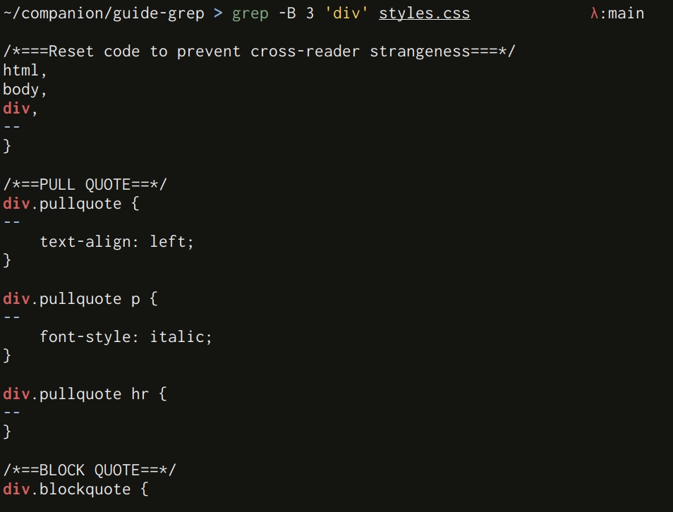 Output the context before the match using grep