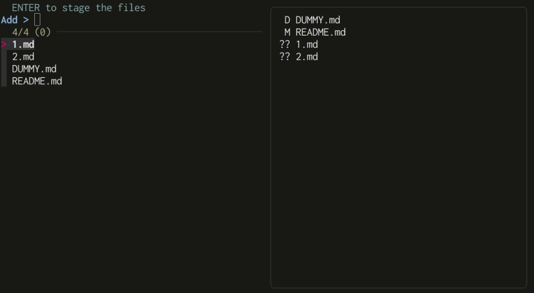 fzf interface to stage files using Git