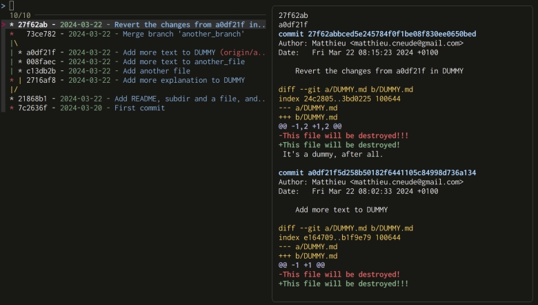 fzf interface to manage Git commits