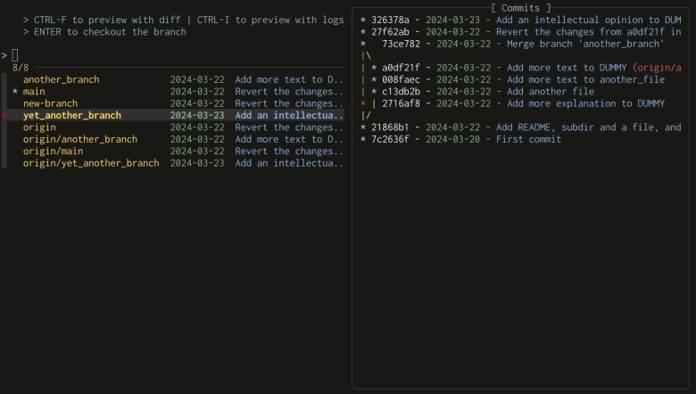 fzf interface to manage Git branches