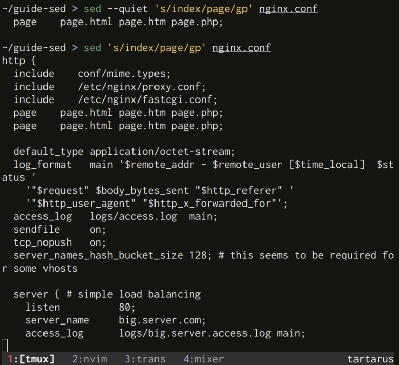 Using the print flag with the sed substitute command